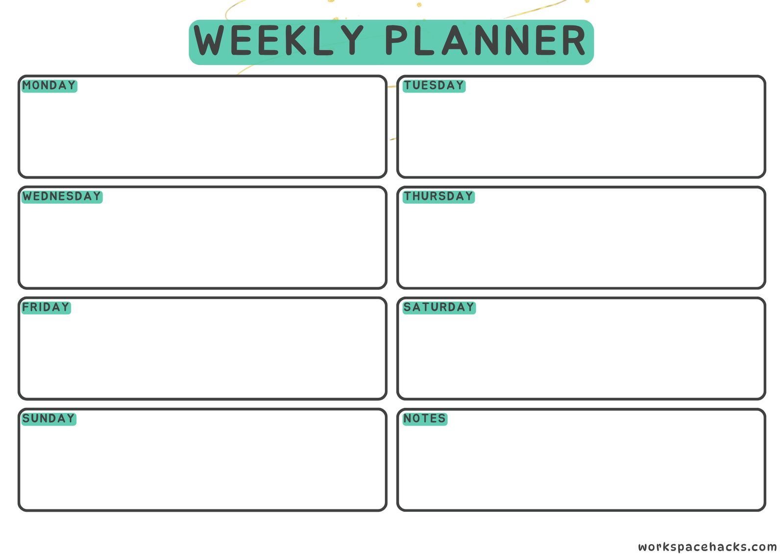 Mint Accent Weekly Planner
